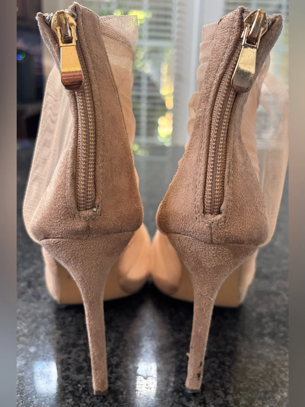 Penny Loves Kenny Nude Mesh Peep-Toe Stiletto Booties